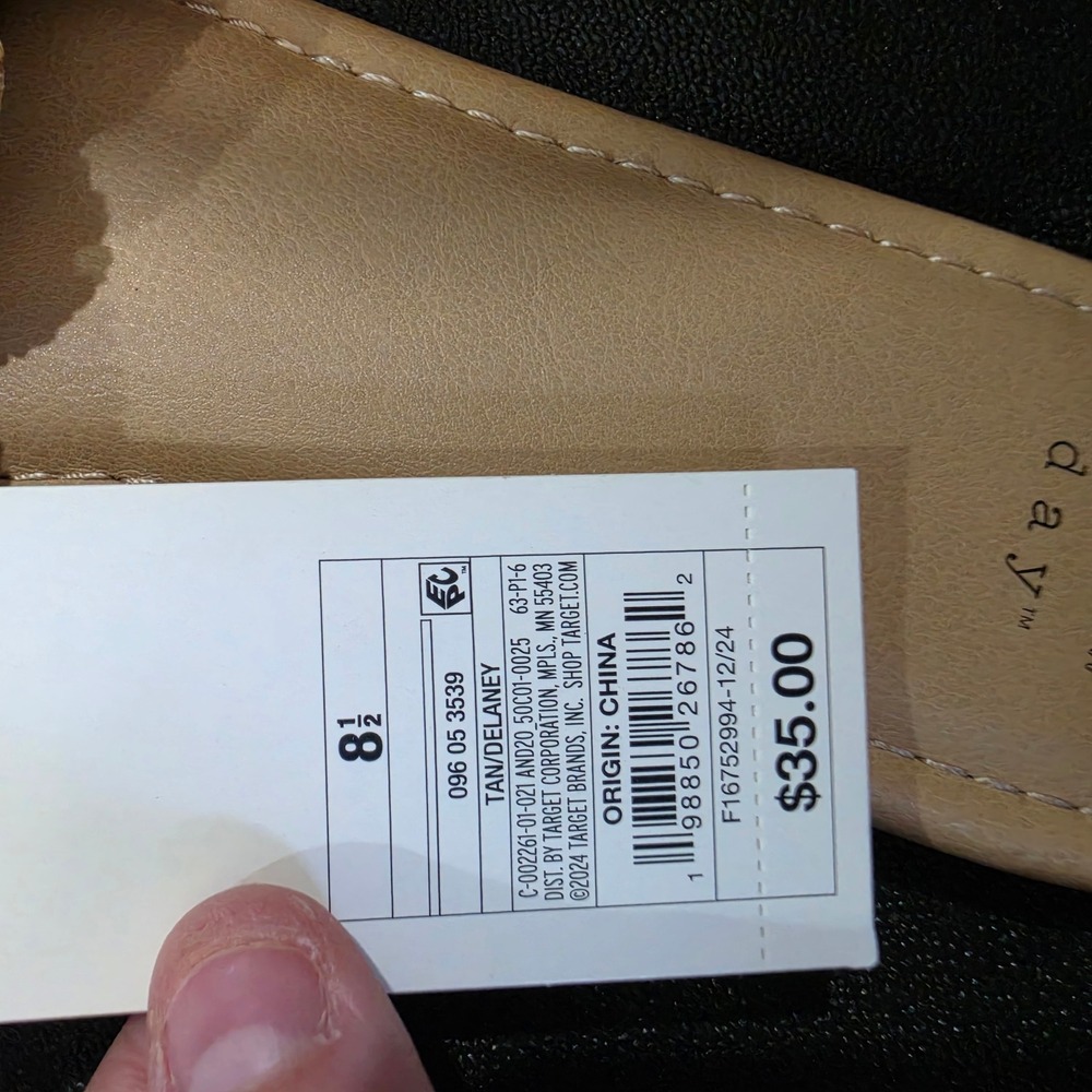 A New Day Delaney Tan Raffia Pearl Slide Sandals Women 8.5 Square Toe NWT - Picture 3 of 3
